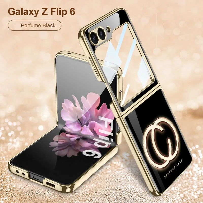 Electroplated Creative Pattern Phone Case With Tempered Film  For Samsung Z Flip 6