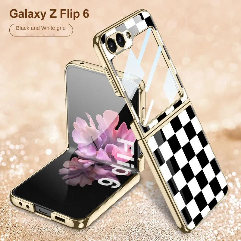 Electroplated Creative Pattern Phone Case With Tempered Film  For Samsung Z Flip 6