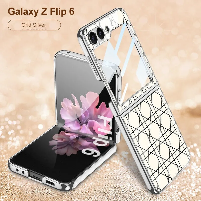 Electroplated Creative Pattern Phone Case With Tempered Film  For Samsung Z Flip 6