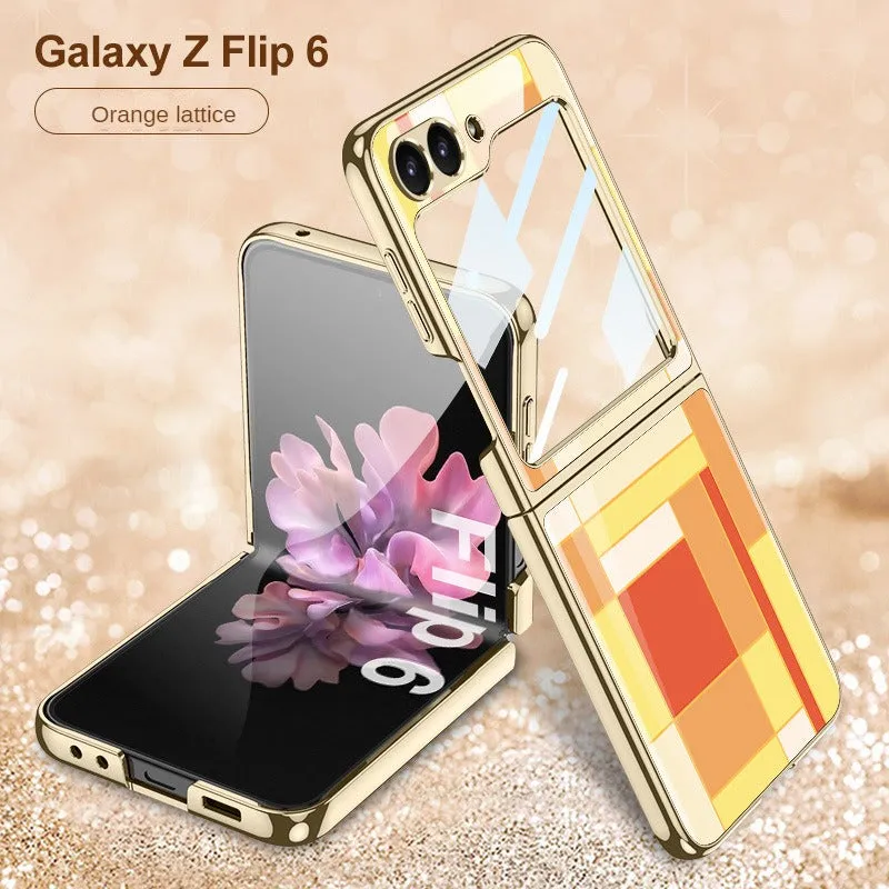 Electroplated Creative Pattern Phone Case With Tempered Film  For Samsung Z Flip 6