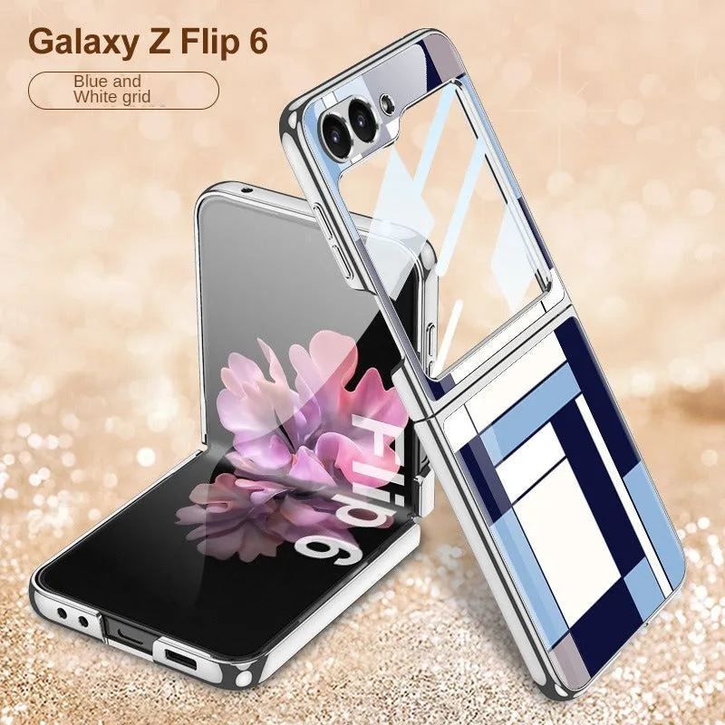 Electroplated Creative Pattern Phone Case With Tempered Film  For Samsung Z Flip 6