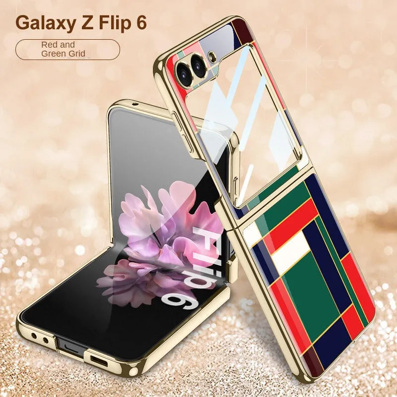 Electroplated Creative Pattern Phone Case With Tempered Film  For Samsung Z Flip 6