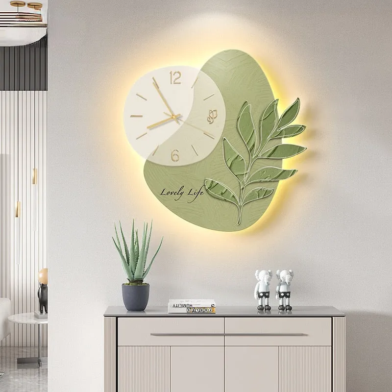 Elegant Leaf LED Silent Wall Clock