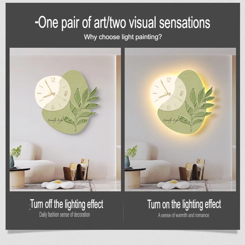 Elegant Leaf LED Silent Wall Clock