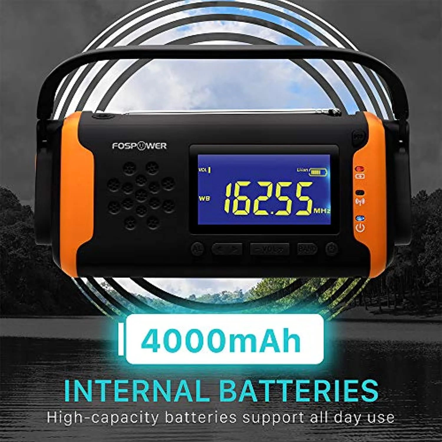 Emergency Solar Hand Crank Portable Radio, with AM/FM, LED Flashlight, 4000mAh Power Bank USB Charger and SOS Alarm