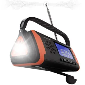 Emergency Solar Hand Crank Portable Radio, with AM/FM, LED Flashlight, 4000mAh Power Bank USB Charger and SOS Alarm