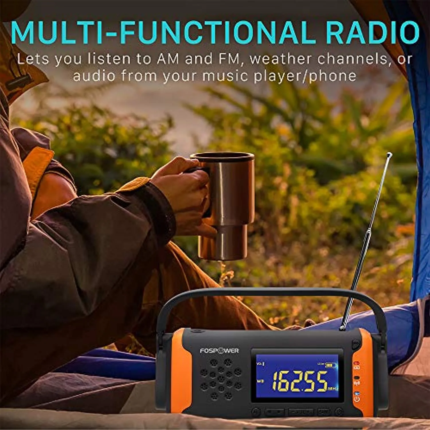 Emergency Solar Hand Crank Portable Radio, with AM/FM, LED Flashlight, 4000mAh Power Bank USB Charger and SOS Alarm