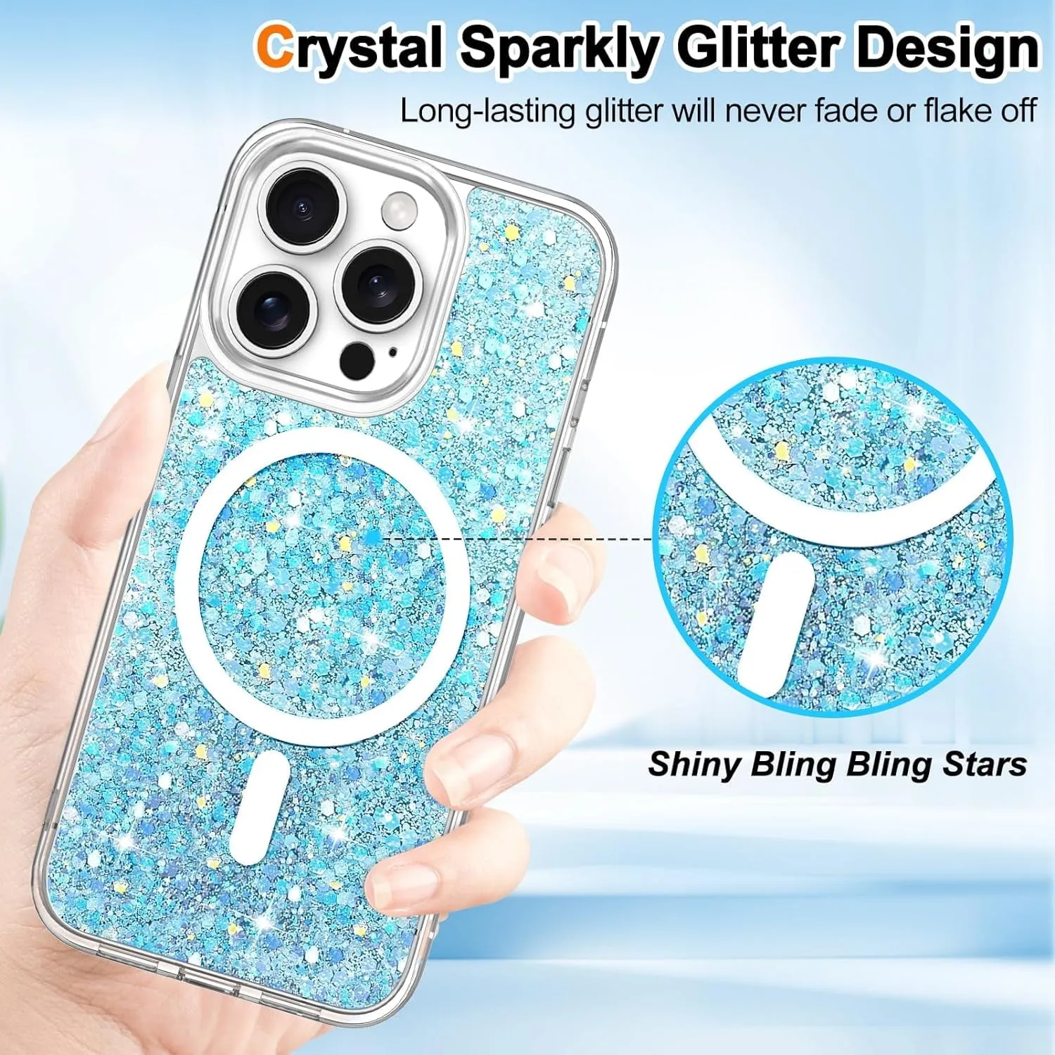 Entronix Apple iPhone 15/14/13 [Magnetic-Compatible] Case - Glitter Flakes,