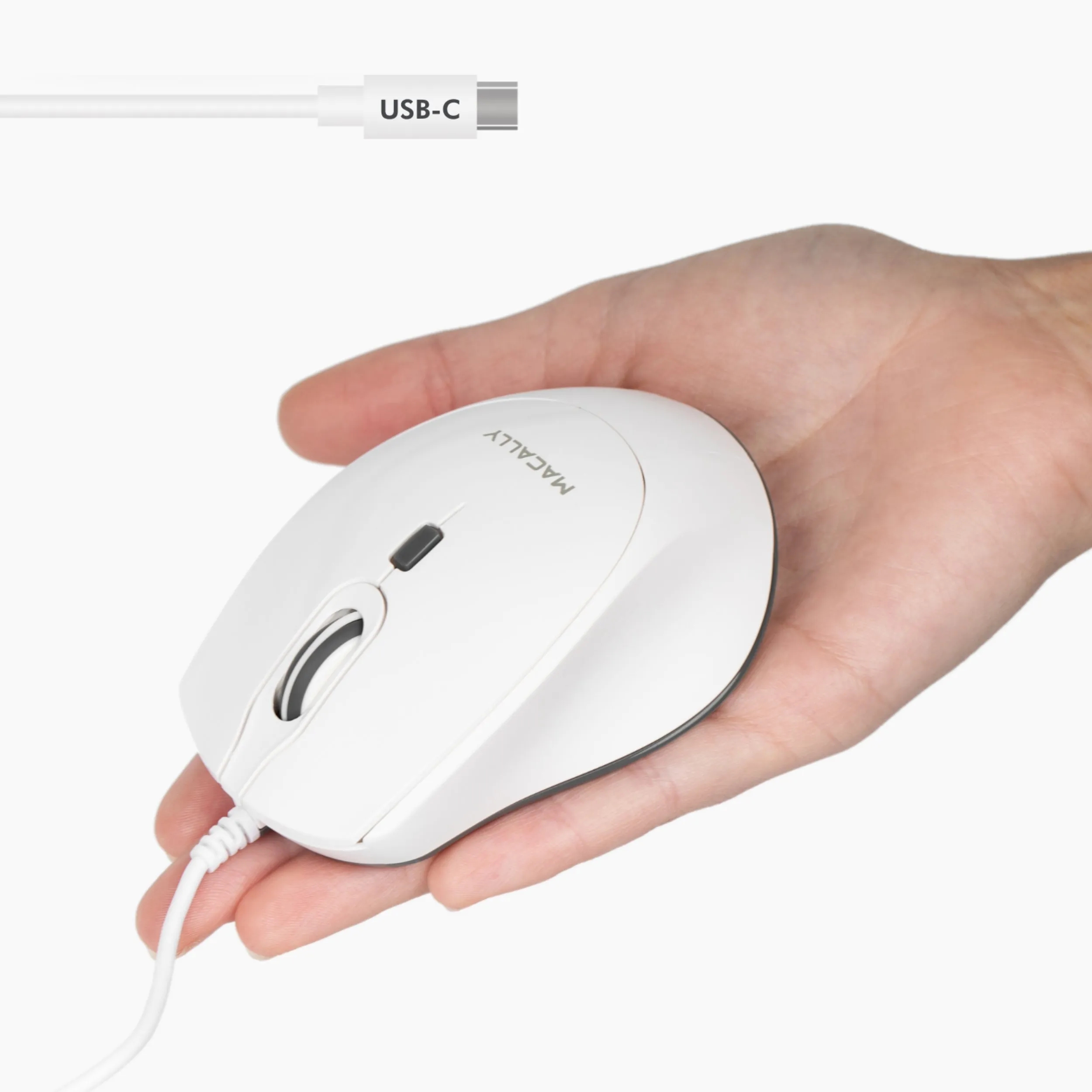 Ergo USB C Mouse For Mac / PC with Silent Click (White)