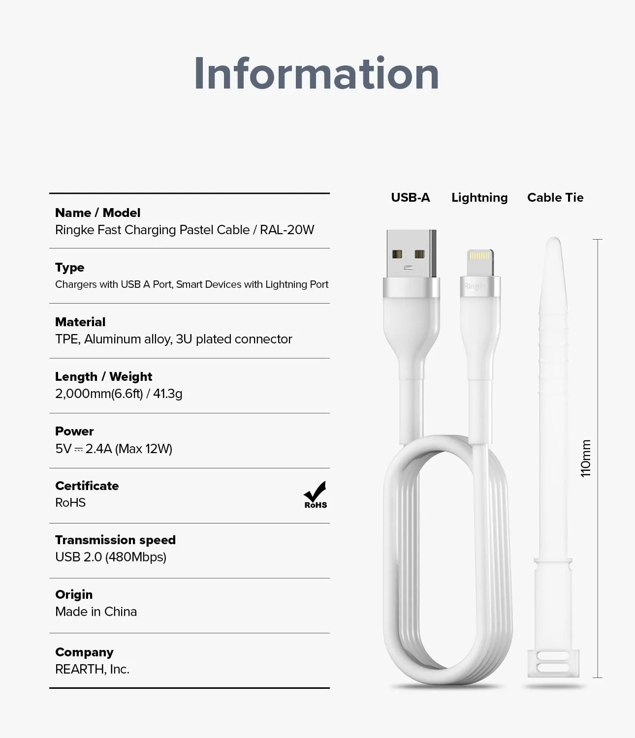 Fast Charging Pastel Cable | USB Type A to Lightning |  2m  Purple