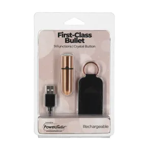 First Class Mini Rechargeable Bullet w/Crystal - 9 Functions Rose Gold