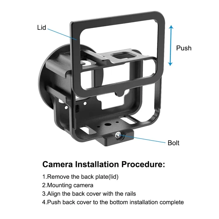 For GoPro HERO13 Black /12 Black /11 Black /10 Black /9 Black PULUZ Thin Housing Shell CNC Aluminum Alloy Protective Cage with Insurance Frame & 52mm UV Lens(Black)