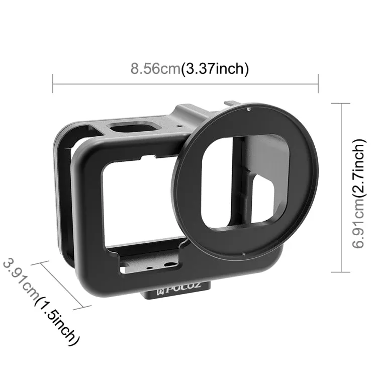 For GoPro HERO13 Black /12 Black /11 Black /10 Black /9 Black PULUZ Thin Housing Shell CNC Aluminum Alloy Protective Cage with Insurance Frame & 52mm UV Lens(Black)