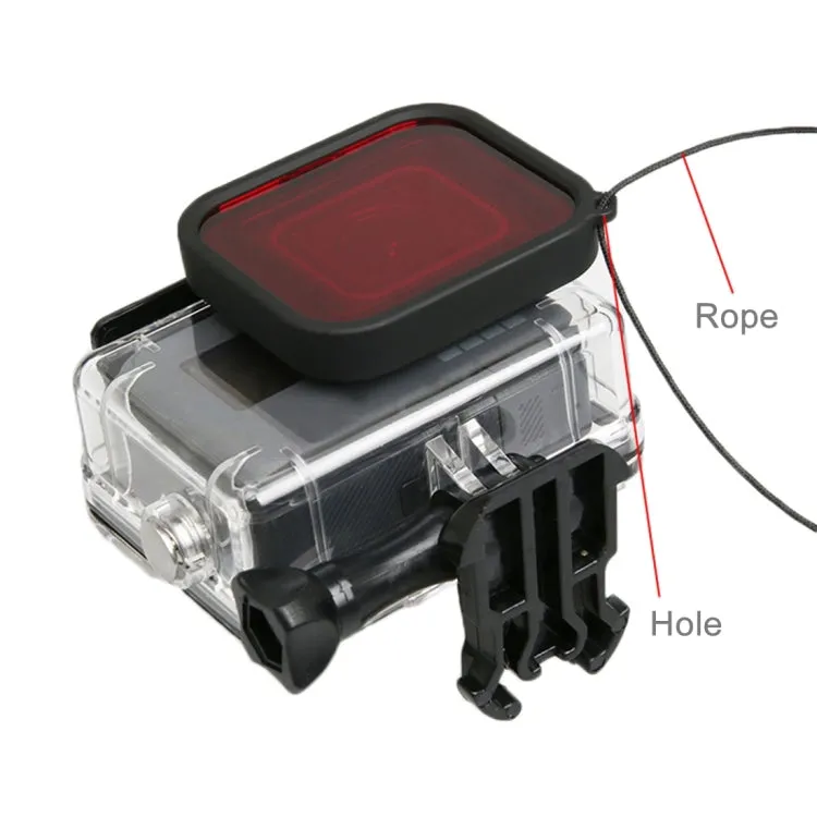 For GoPro HERO5 30m Waterproof PC & ABS Housing Protective Case   Camera Lens Red Quadrate Filter with Buckle Basic Mount & Long Screw & Anti-lost Hand Strap