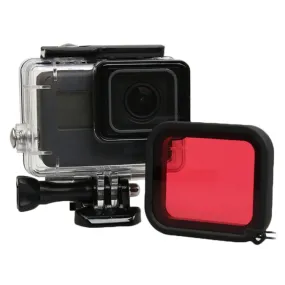 For GoPro HERO5 30m Waterproof PC & ABS Housing Protective Case   Camera Lens Red Quadrate Filter with Buckle Basic Mount & Long Screw & Anti-lost Hand Strap