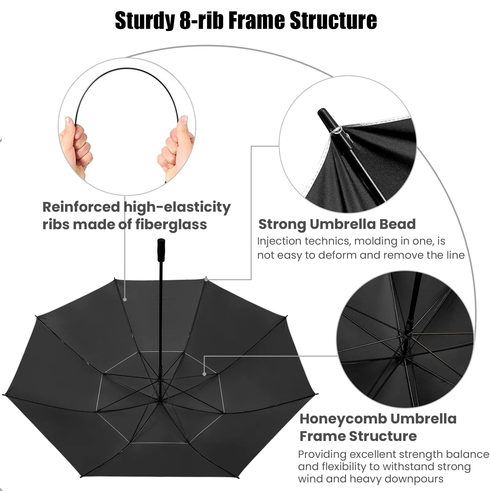 G4Free 80 Inch 6.6 Ft Double Canopy Vented Windproof Stick Family Umbrella