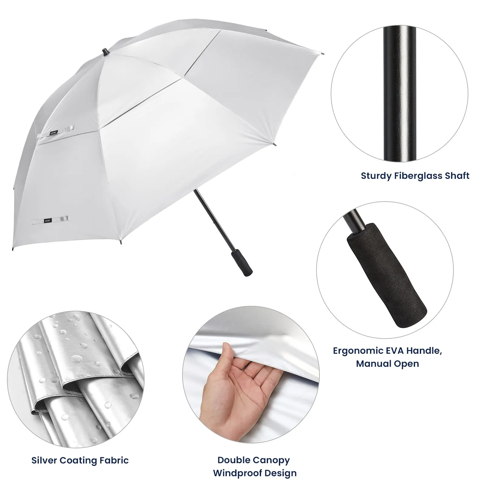 G4Free 80 Inch 6.6 Ft Double Canopy Vented Windproof Stick Family Umbrella