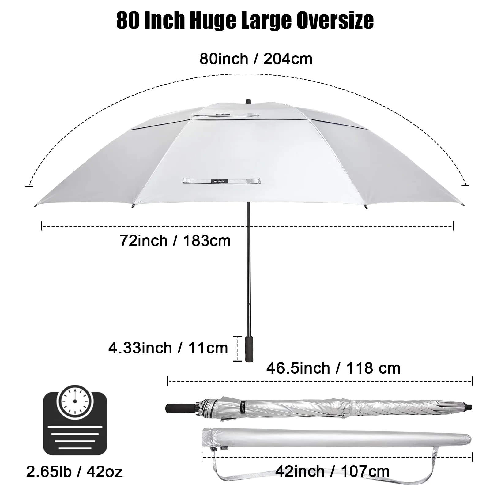 G4Free 80 Inch 6.6 Ft Double Canopy Vented Windproof Stick Family Umbrella