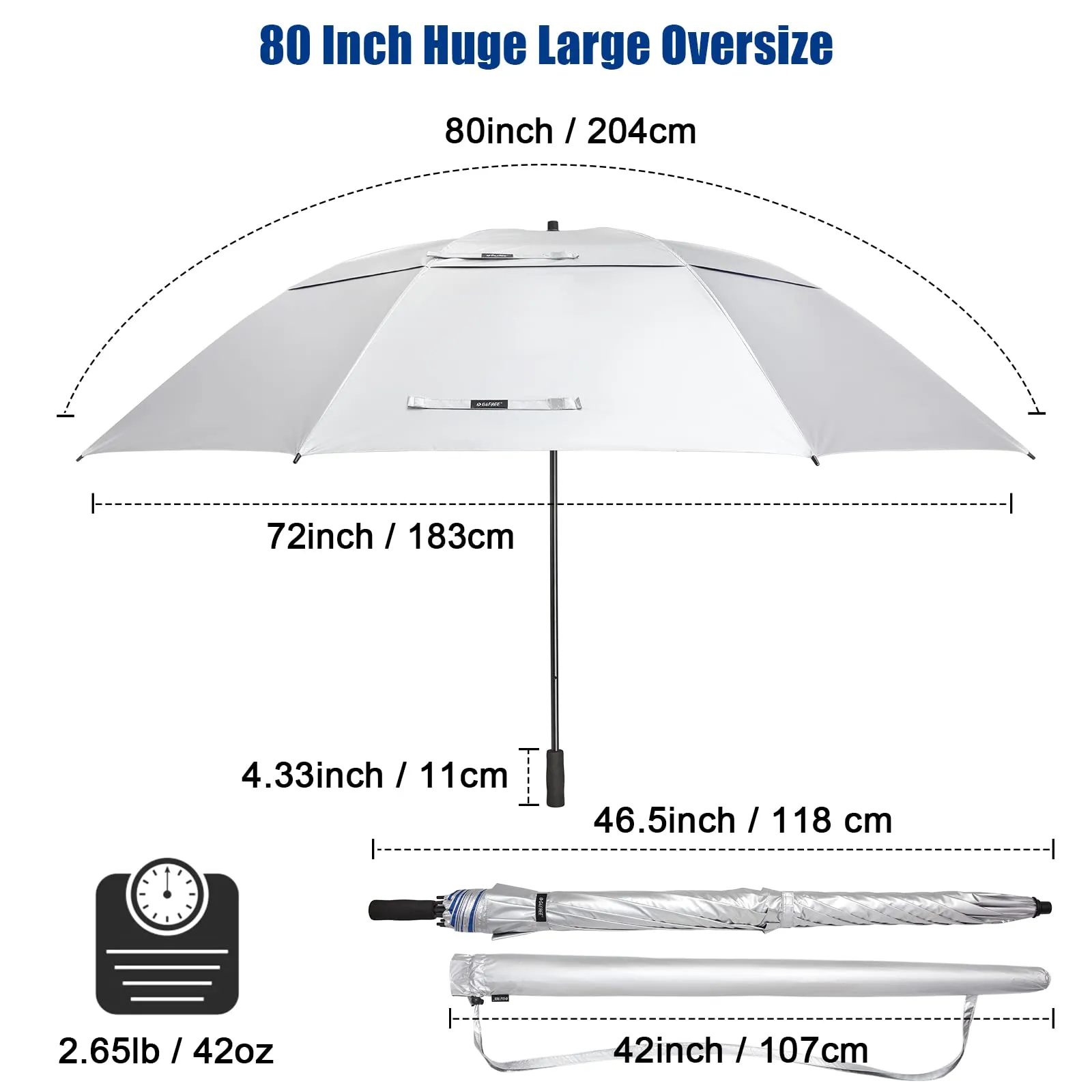 G4Free 80 Inch 6.6 Ft Double Canopy Vented Windproof Stick Family Umbrella