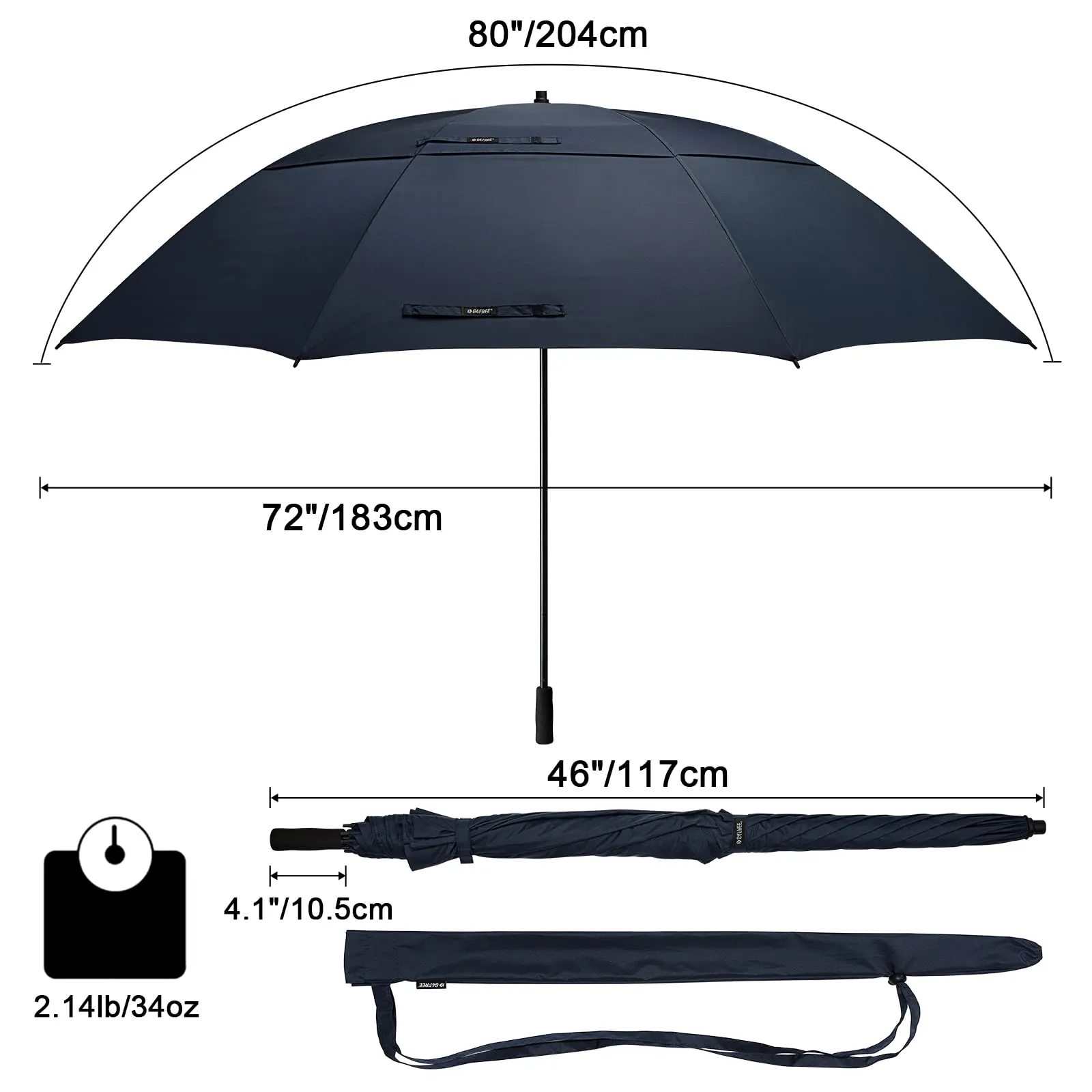 G4Free 80 Inch 6.6 Ft Double Canopy Vented Windproof Stick Family Umbrella