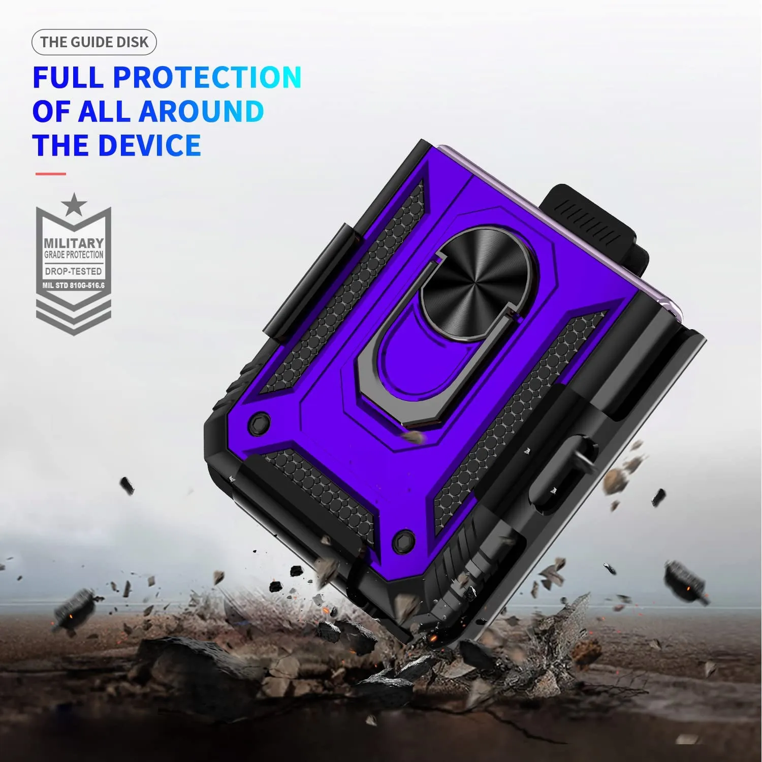 Galaxy Z Flip 4 Case with Kickstand, Samsung Z Flip 4 Case  Heavy Duty Purple