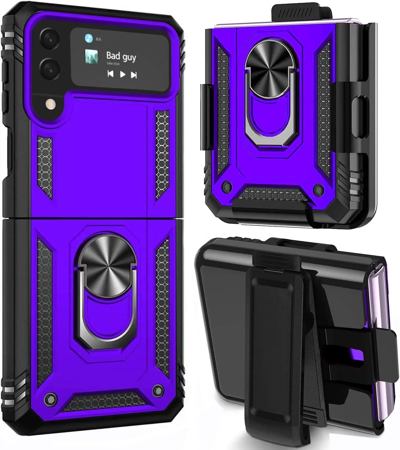 Galaxy Z Flip 4 Case with Kickstand, Samsung Z Flip 4 Case  Heavy Duty Purple