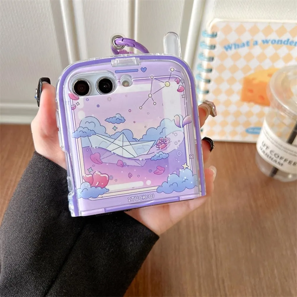 Galaxy Z Flip 5 Cute Purple Boat Print Lovely Case Protective Case