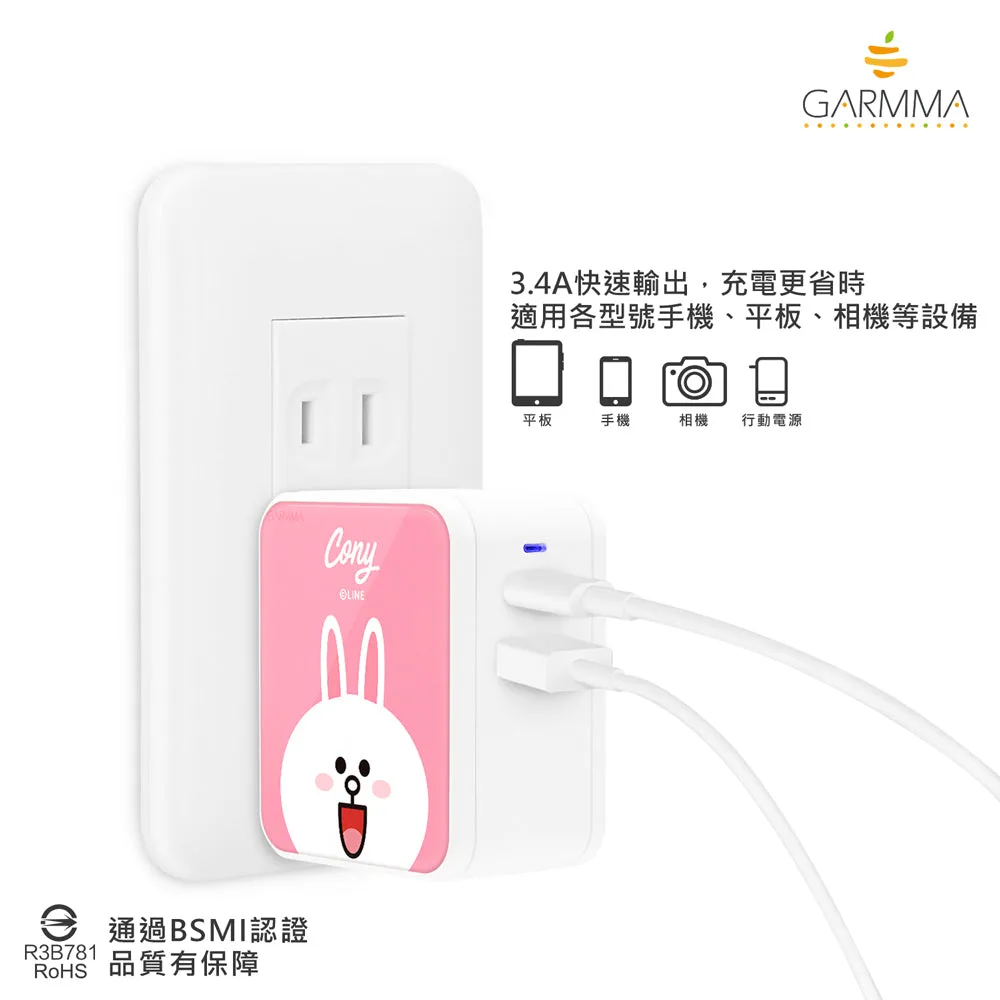 GARMMA Line Friends Type-C USB 3.4A Quick Charge Foldable Travel Charger