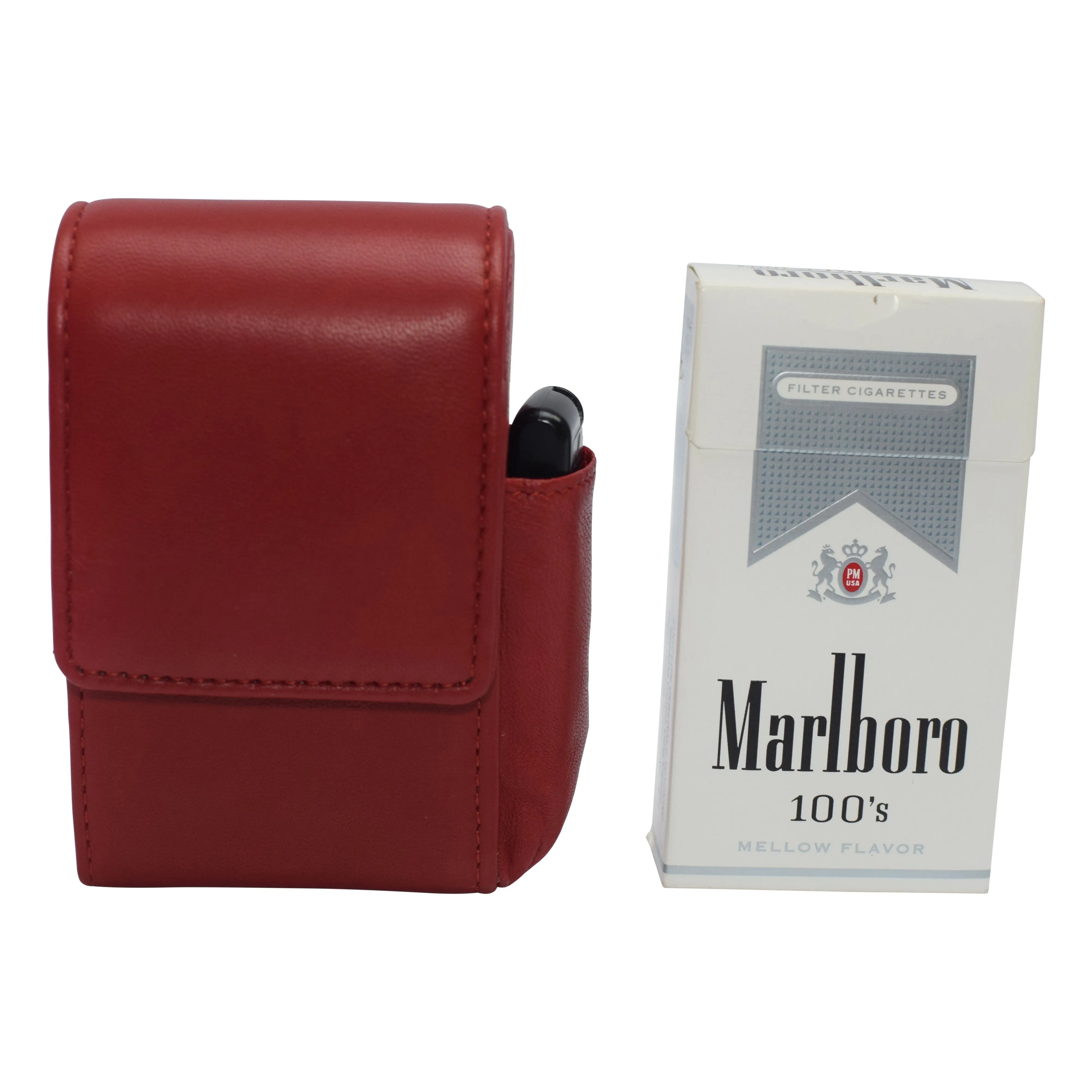 Genuine leather cigarette box anti-scratch protective storage case with lighter holder