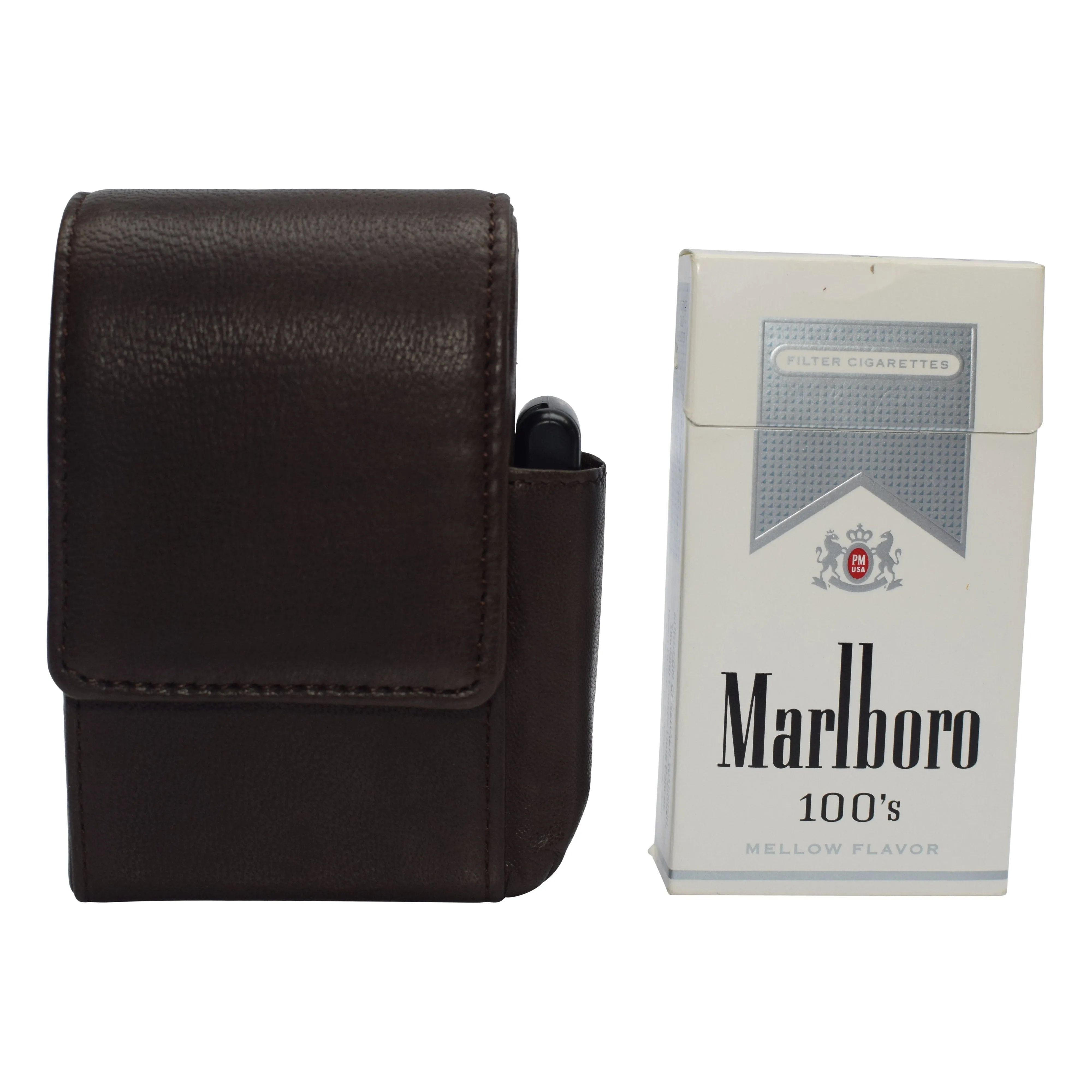 Genuine leather cigarette box anti-scratch protective storage case with lighter holder