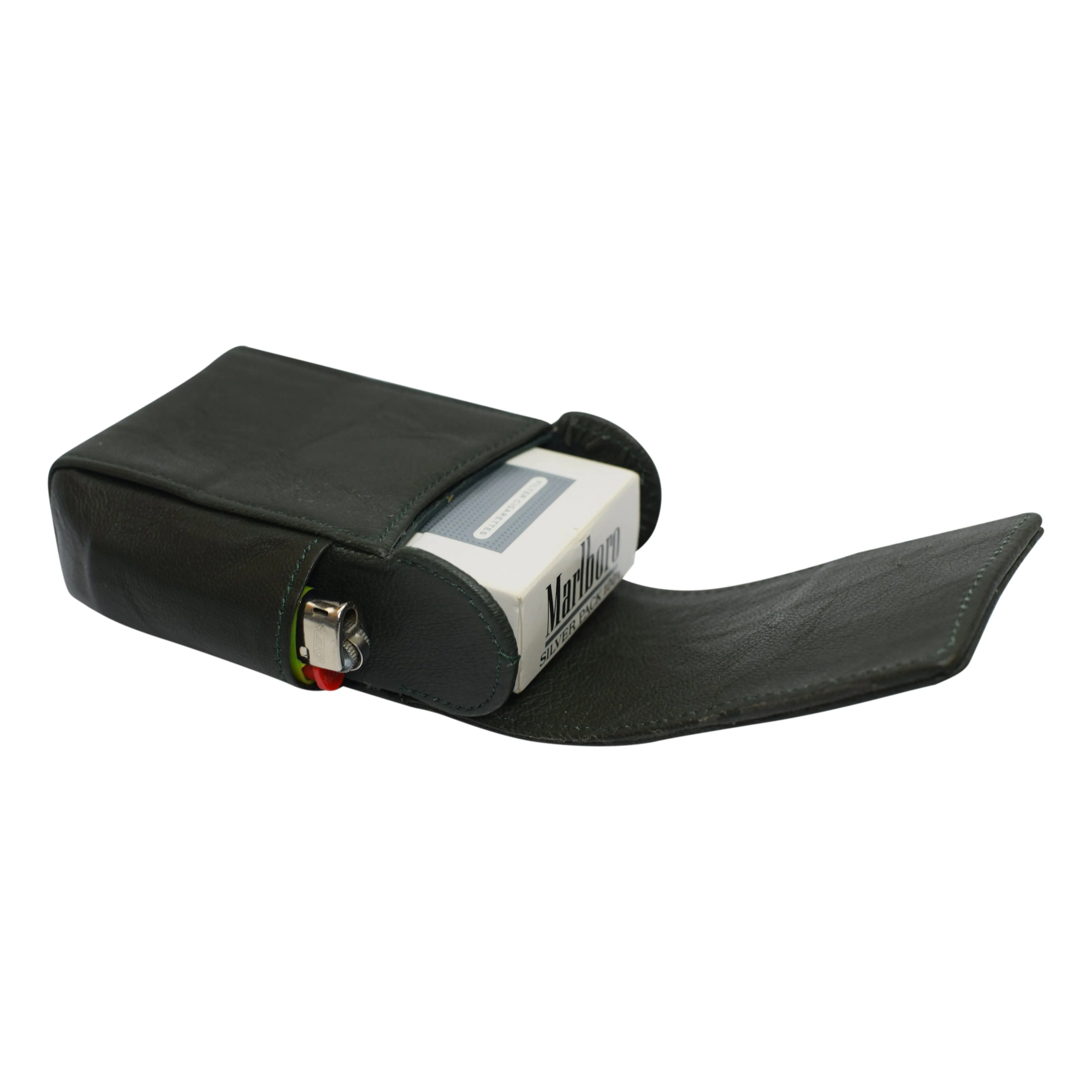 Genuine leather cigarette box anti-scratch protective storage case with lighter holder