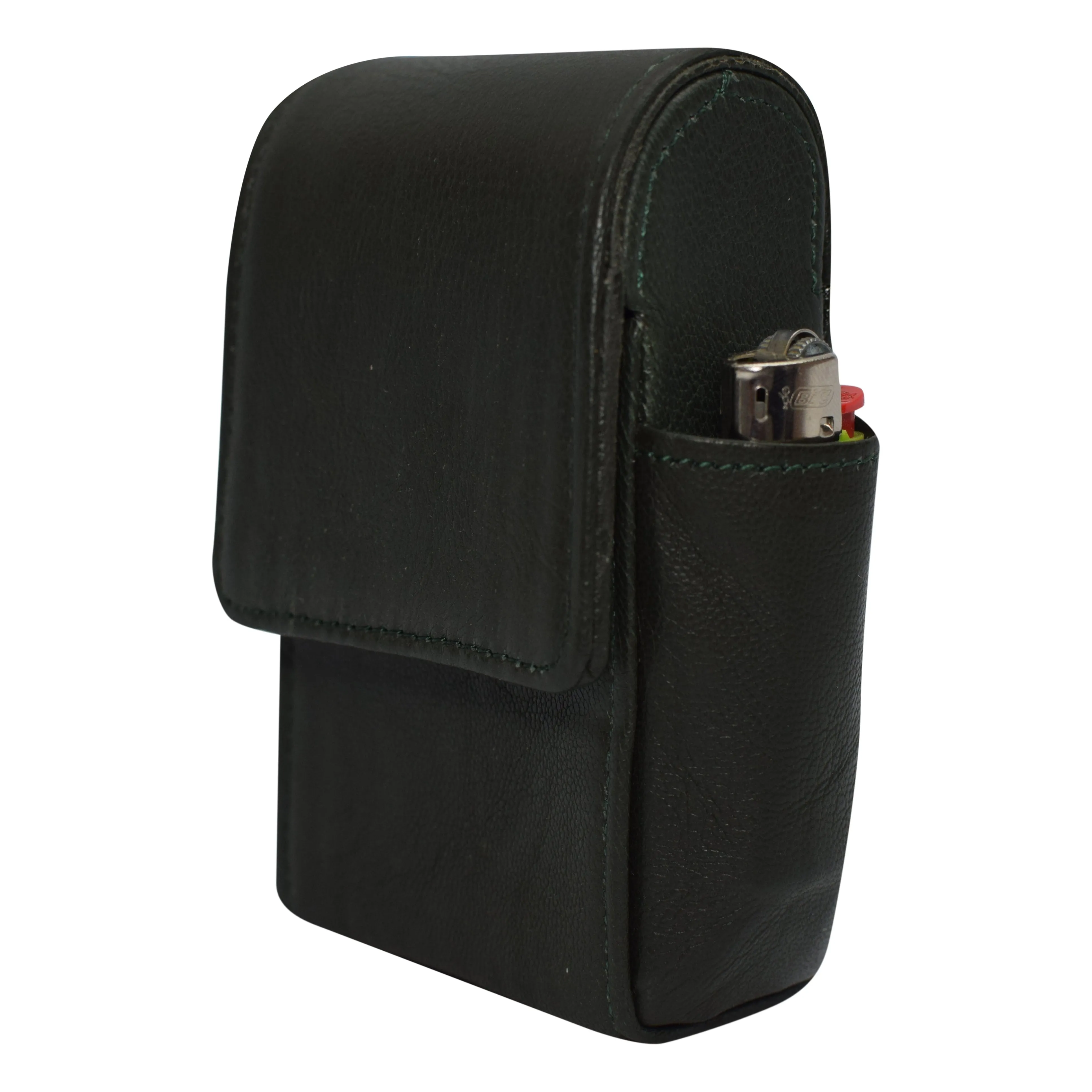 Genuine leather cigarette box anti-scratch protective storage case with lighter holder