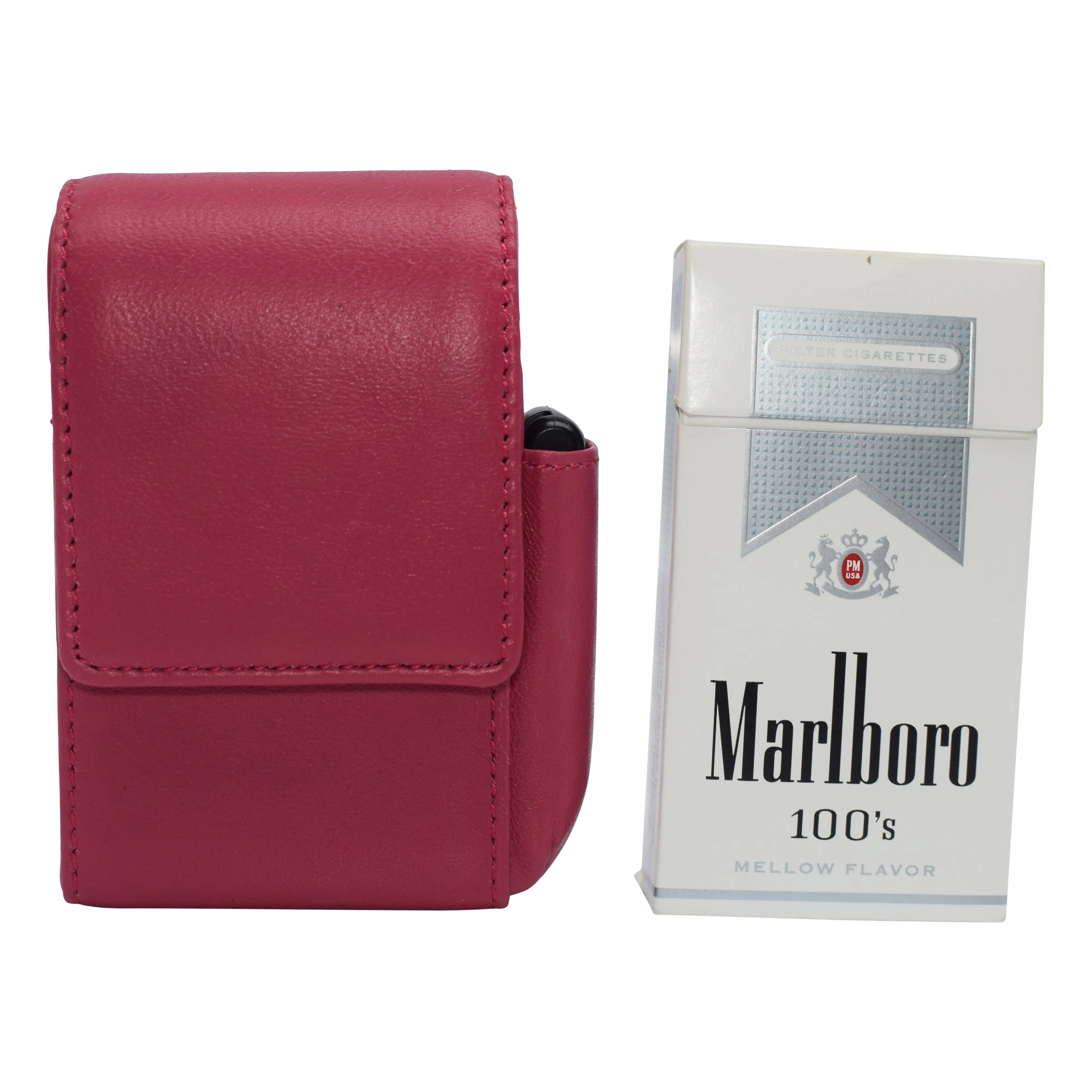 Genuine leather cigarette box anti-scratch protective storage case with lighter holder