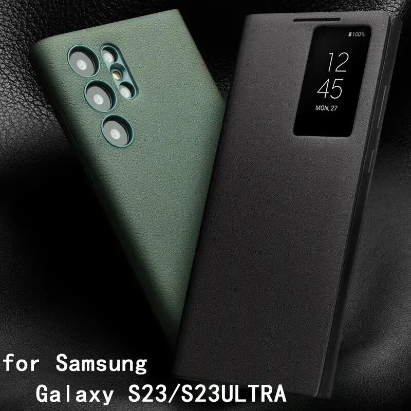 Genuine Leather Smart Ultra Light Phone Case with Smart View for Samsung Galaxy s24 s23