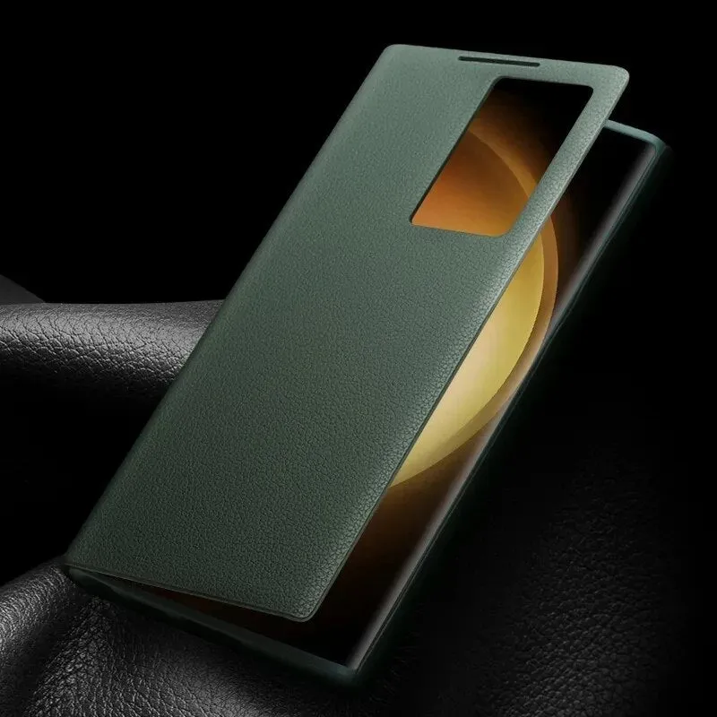 Genuine Leather Smart Ultra Light Phone Case with Smart View for Samsung Galaxy s24 s23