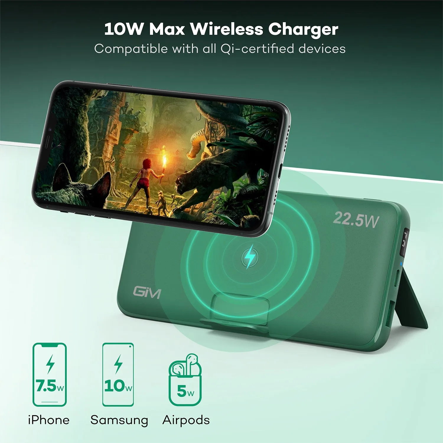 GIM 20000mAh 10W Wireless Portable Charger, PD & QC 3.0 Super Fast Charging for iPhone, Samsung, Huawei