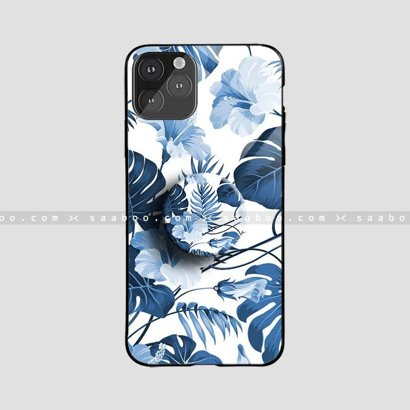 Glossy Protective Case With Blue Flower