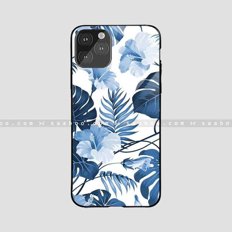 Glossy Protective Case With Blue Flower