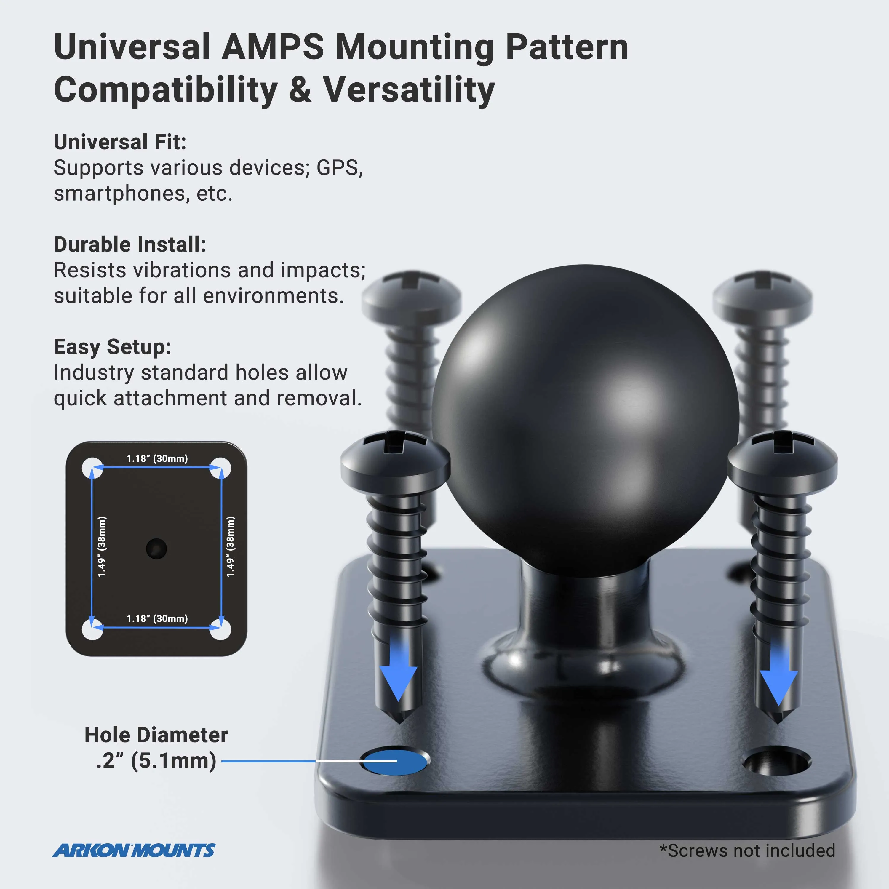 Heavy-Duty Car Dash or Wall Mounting Pedestal with Metal AMPS Drill Base and Head