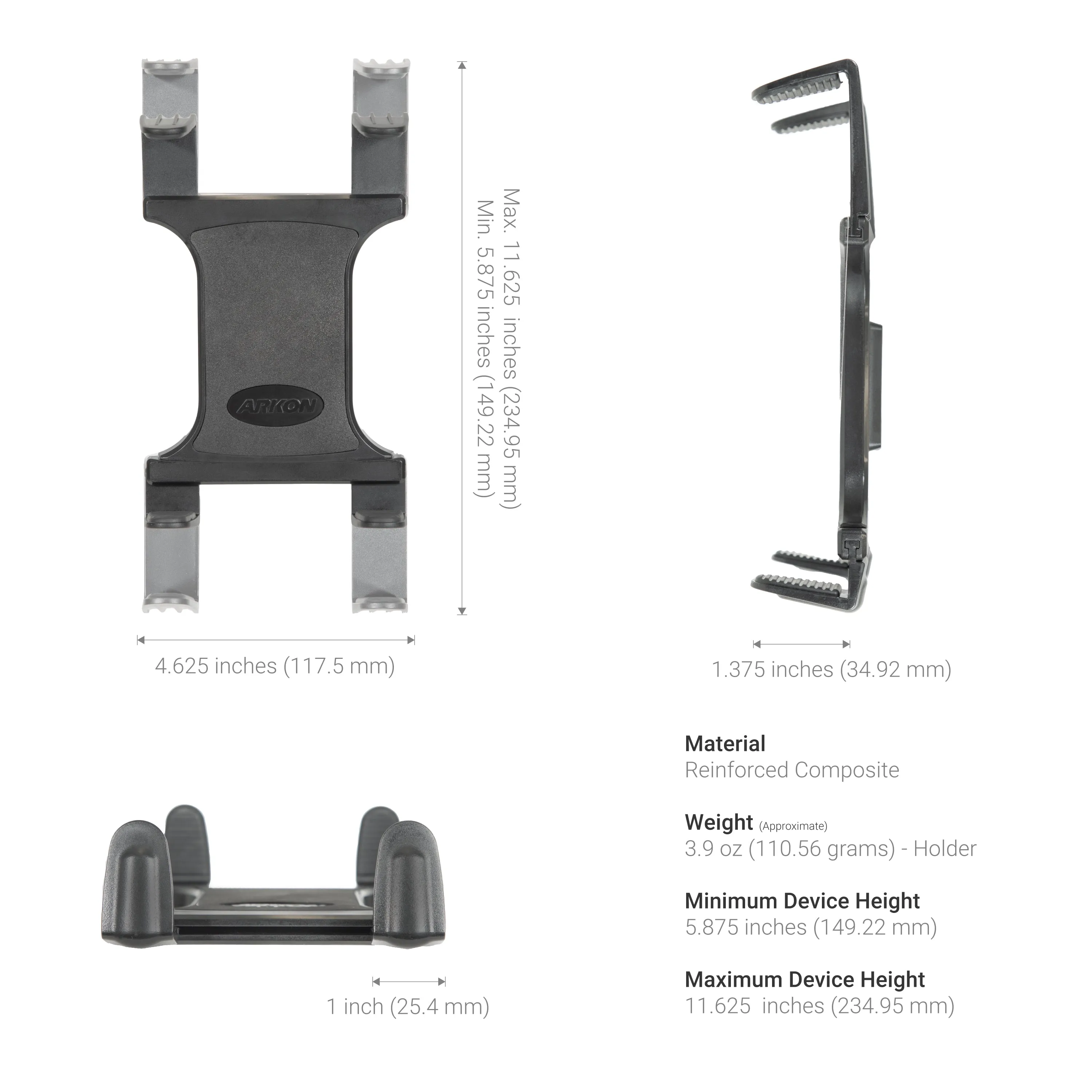 Heavy-Duty Slim-Grip® Tablet Headrest Mount with Multi-Angle 8" Arm for iPad, Note, and more