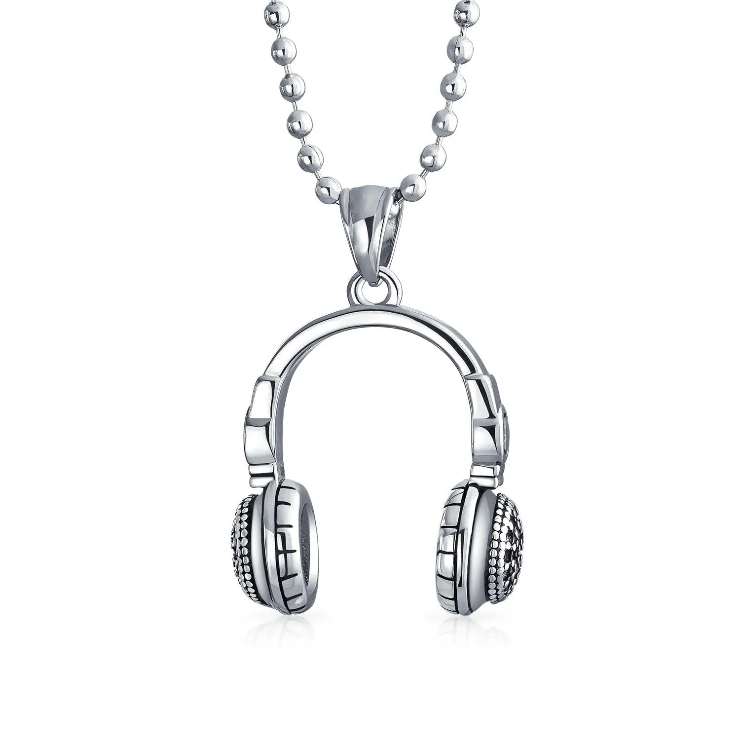 Hip Hop DJ Headphones Pendant Necklace for Men Silver Tone Stainless Steel