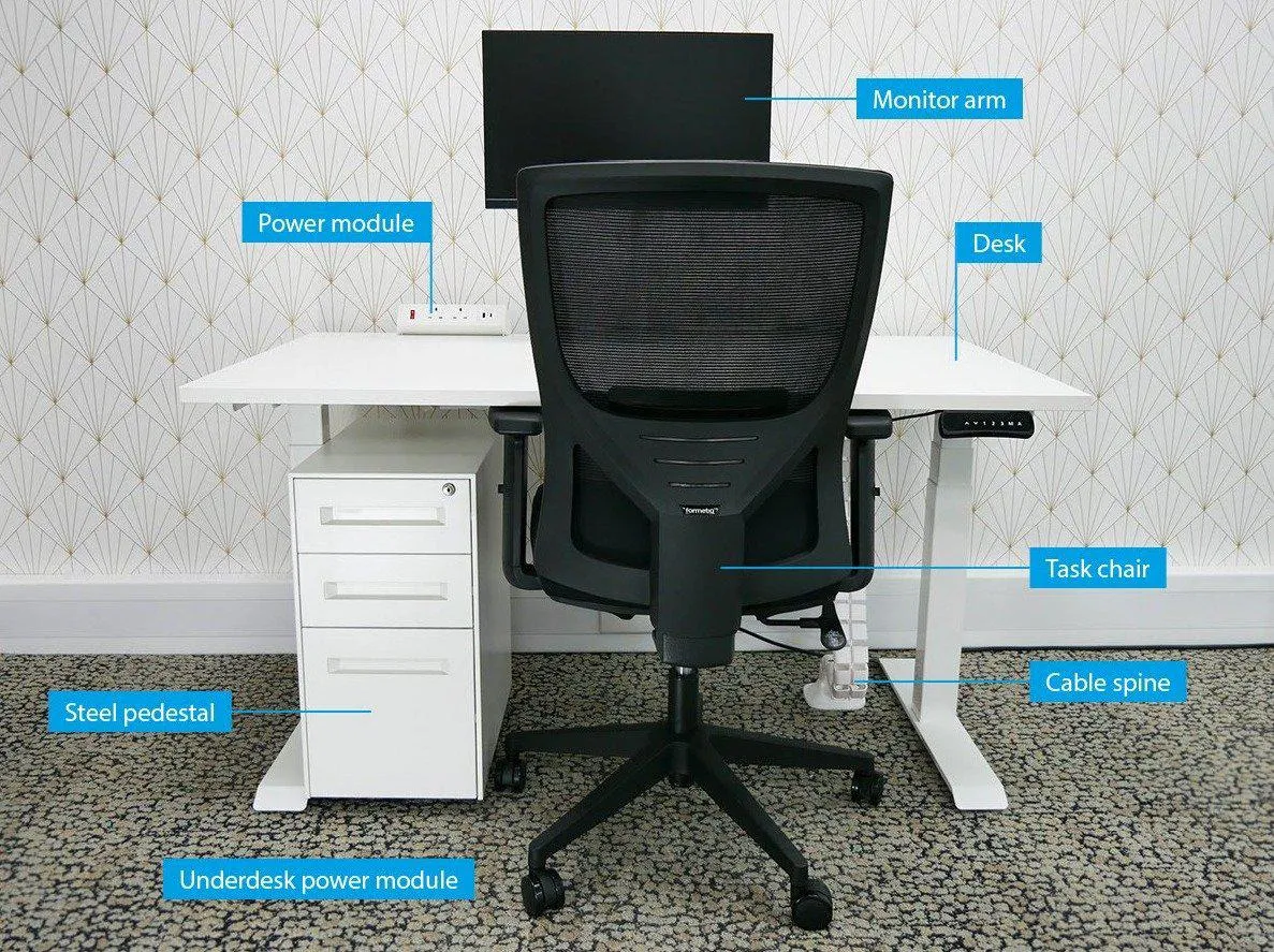 Home Working Workstation Bundle with Desk Monitor Arm Office Chair Pedestal & Cable Management