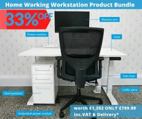 Home Working Workstation Bundle with Desk Monitor Arm Office Chair Pedestal & Cable Management