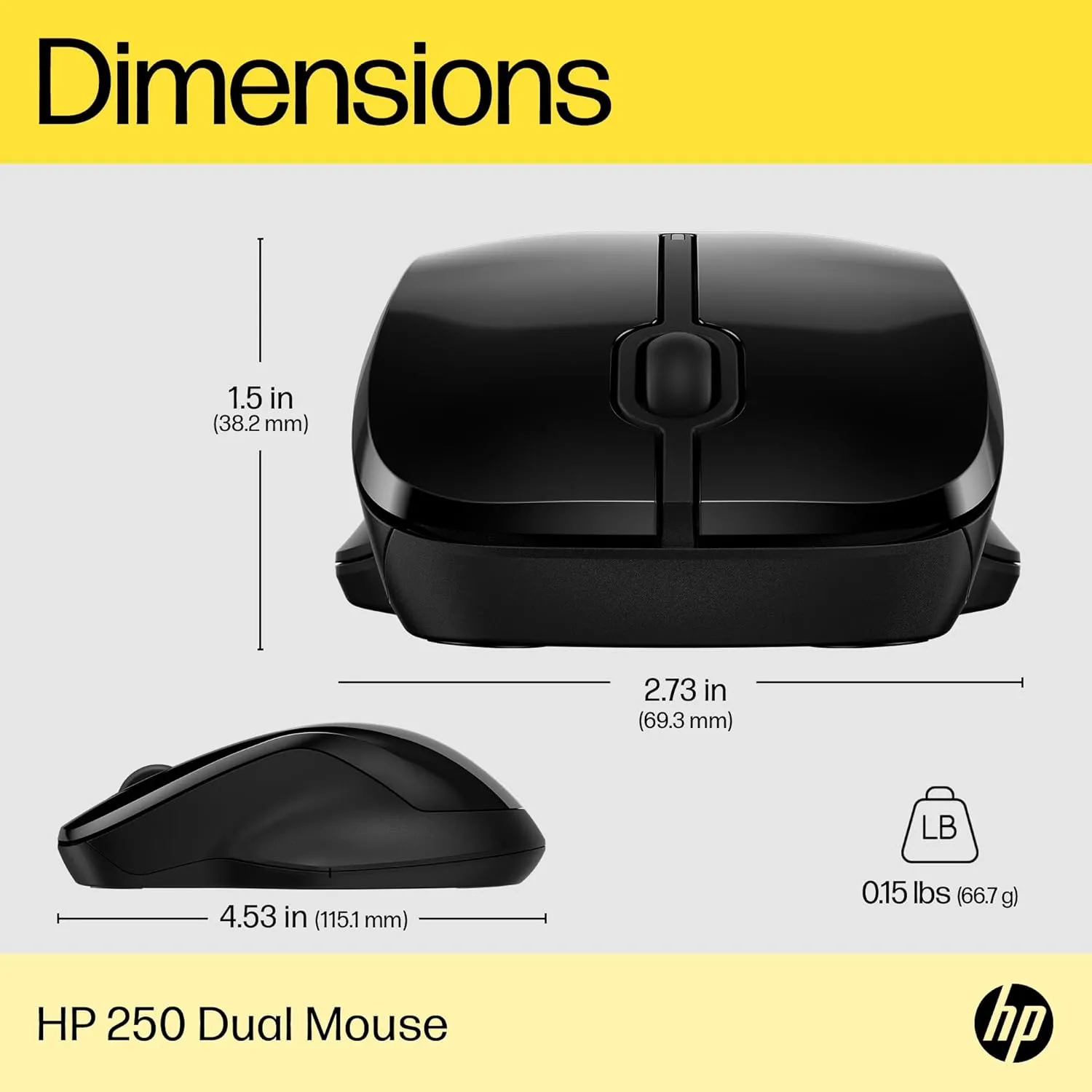 HP 250 Dual Mouse - Wireless Connectivity, Multi-Surface, Ambidextrous - Black