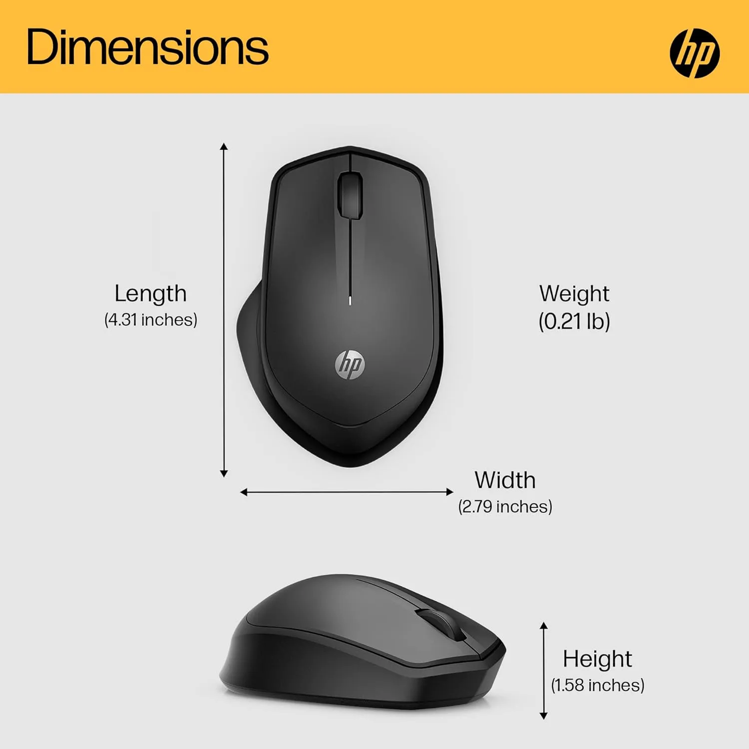 HP 280 Silent Wireless Mouse, 1600 DPI, Blue Optical Tech, Ergonomic, 90% Noise Reduction, Black