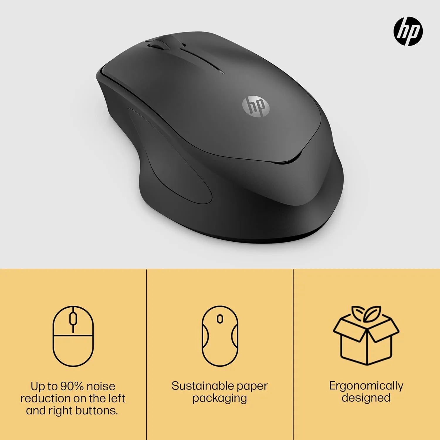 HP 280 Silent Wireless Mouse, 1600 DPI, Blue Optical Tech, Ergonomic, 90% Noise Reduction, Black