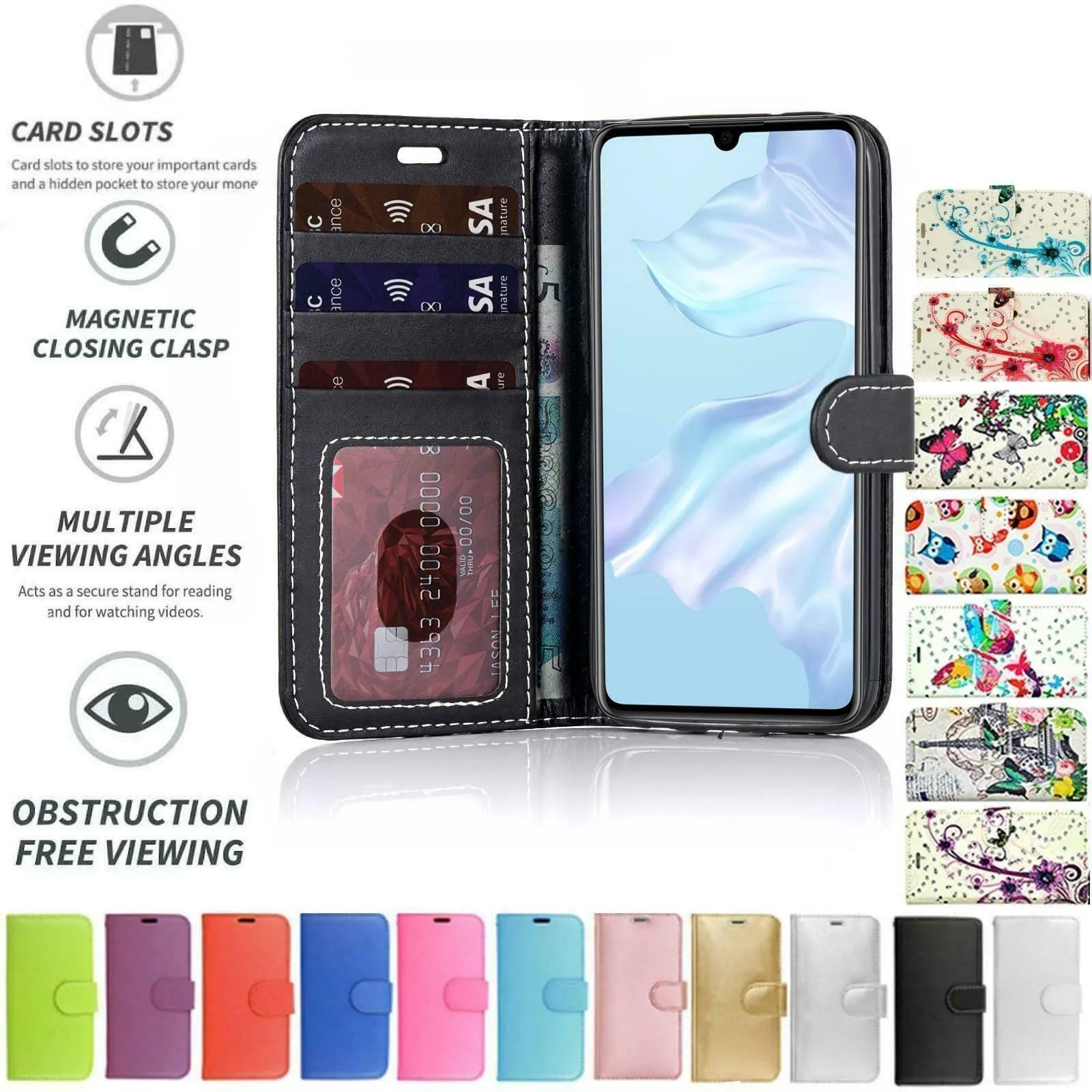 Huawei P Smart Flip Folio Book Wallet Case