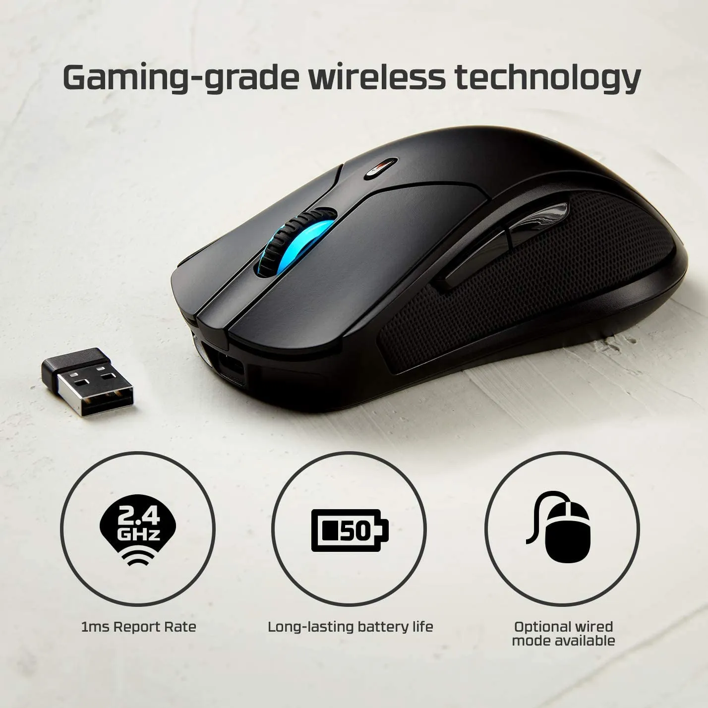 HyperX Pulsefire Dart Wireless RGB Gaming Mouse Ergonomic  with Pixart 3389 Optical Sensor, 16000 DPI, 6 Programmable Buttons, Qi-Charging 50 Hours Battery Life For PC PS5 PS4 Xbox One (HX-MC006B)