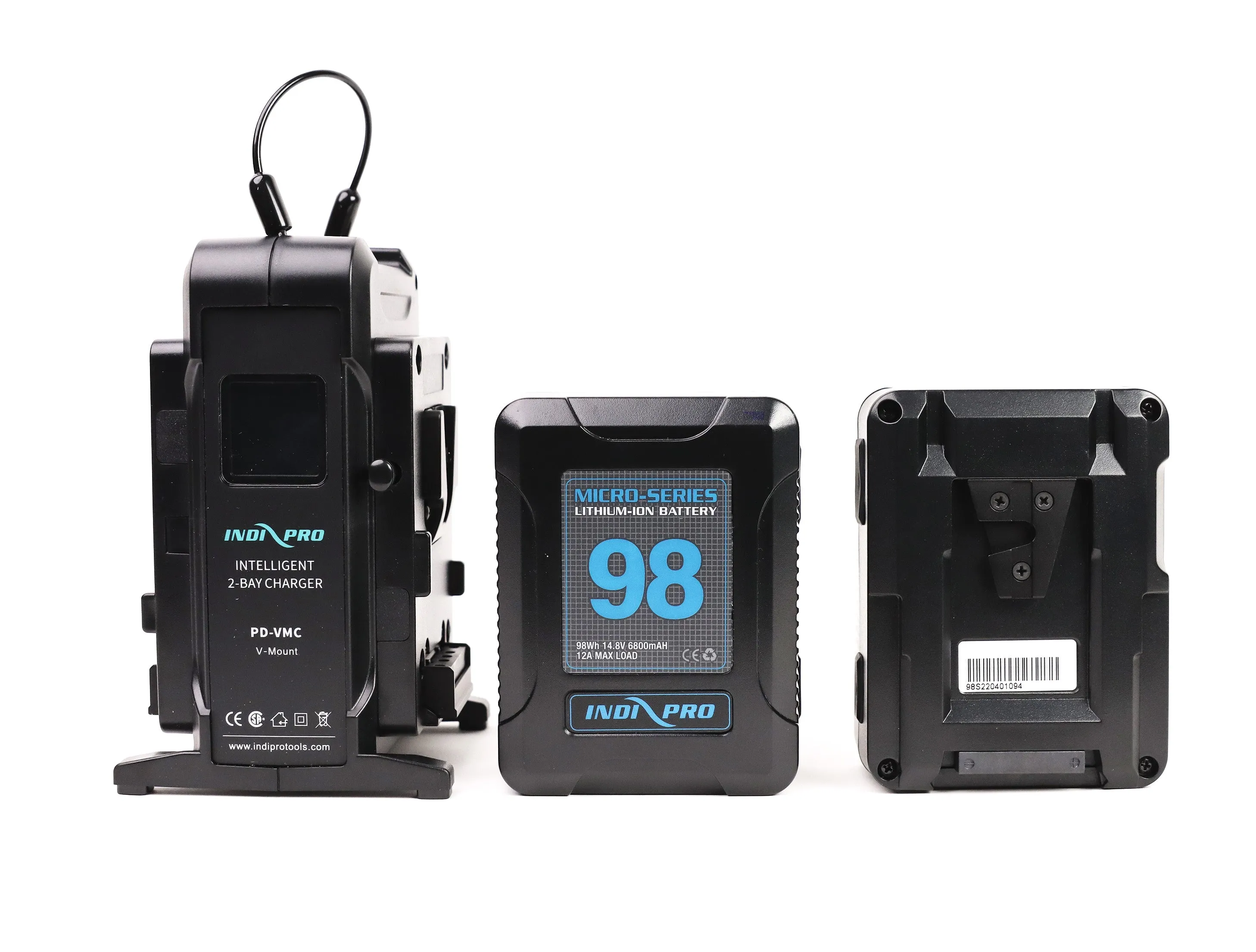 Indipro 2x Micro-Series 98Wh V-Mount Li-Ion Batteries and Dual V-Mount Battery Intelligent Charger Kit