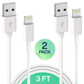 Infinite Power White Charger Lightning Cable Set, 2 Pack 3FT USB Cable, Compatible with iPhone 14, 13, 12, Max, XR, 8